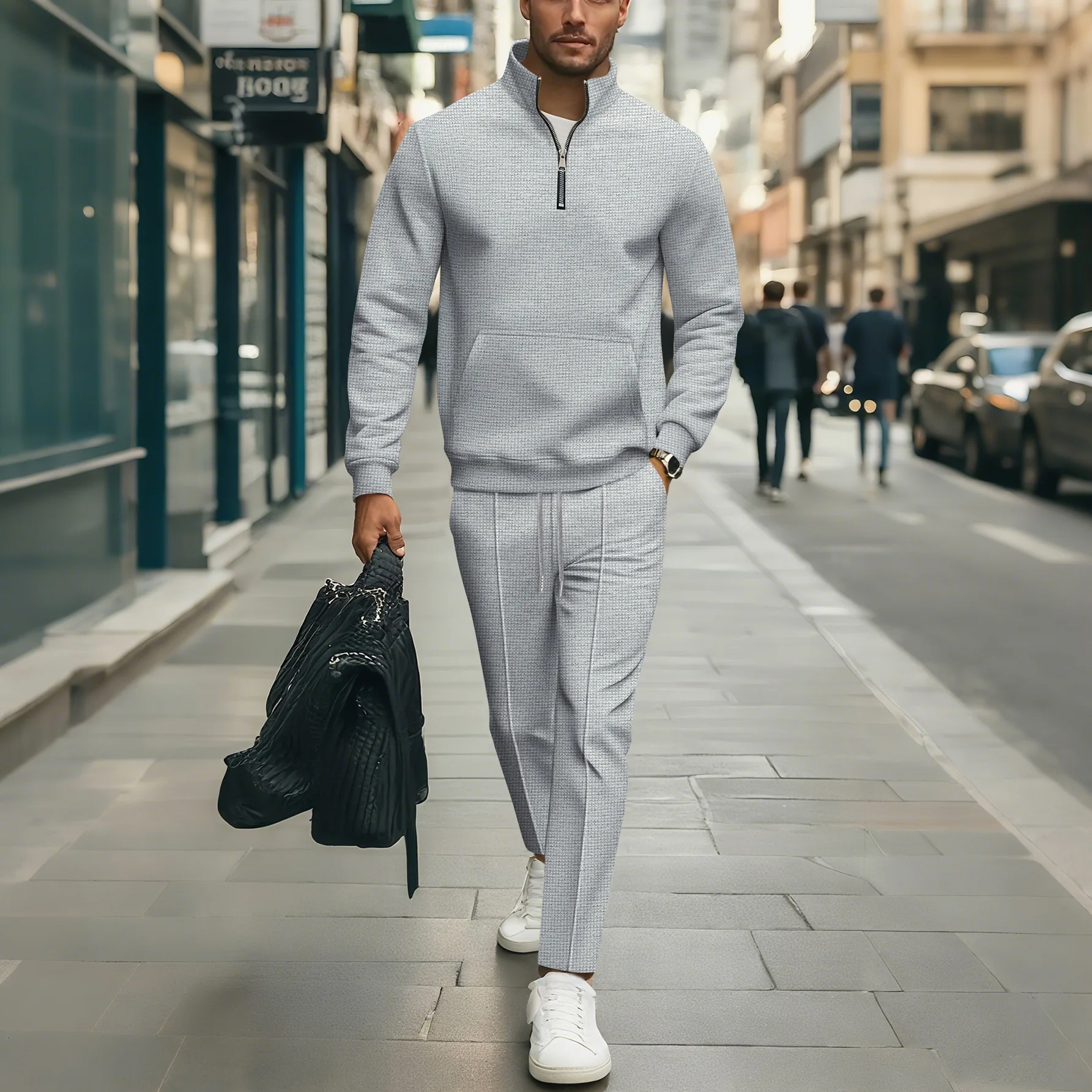 Autumn Waffle Solid Color Stand-Up Collar Pocket Half Zipper Long-Sleeved Sweatshirt And Long Pants Set for Men
Autumn Waffle Solid Color Stand-Up Collar Pocket Half Zipper Long-Sleeved Sweatshirt And Long Pants Set for Men