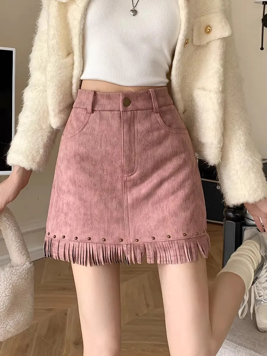 2023 Pink Fleece Skirt Women's Autumn/Winter Fringe High Waist Wrapped Hip Skirt A-line Short Skirt DQ1442
2023 Pink Fleece Skirt Women's Autumn/Winter Fringe High Waist Wrapped Hip Skirt A-line Short Skirt DQ1442