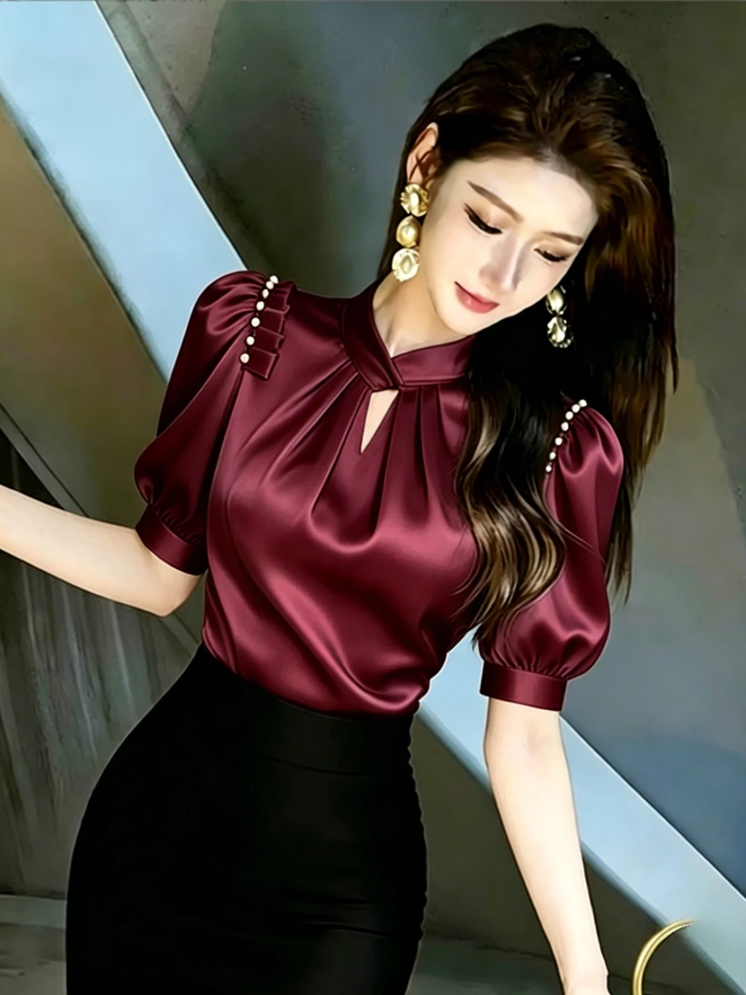 Elegant Wine Red Short Sleeve Shirt Women's Fashion Summer 2026 Hollow out Versatile Top Breathable Skin-Friendly Chinese Pro...
Elegant Wine Red Short Sleeve Shirt Women's Fashion Summer 2026 Hollow out Versatile Top Breathable Skin-Friendly Chinese Pro...