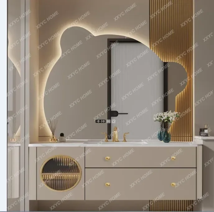 Simple slate oak bathroom cabinet light luxury custom solid wood washstand
Simple slate oak bathroom cabinet light luxury custom solid wood washstand
