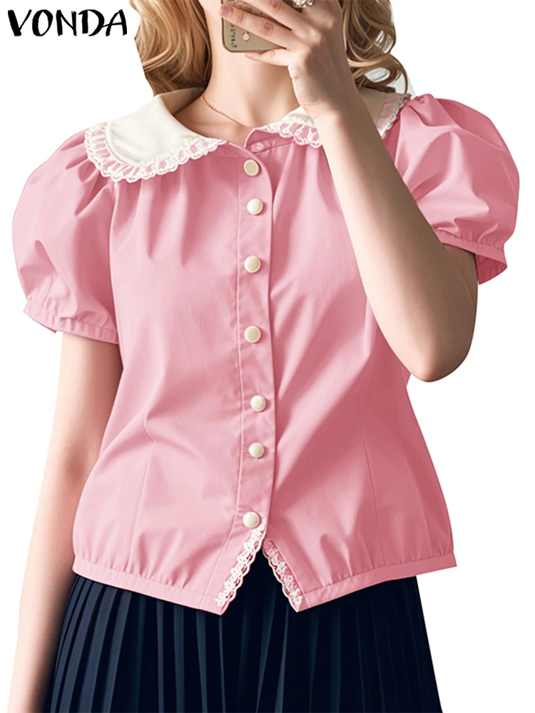 VONDA Women Blouse Casual Lace Patchwork Tops 2025 Female Puff Short Sleeve Tunic Lapel Neck Solid Color Blusas Oversized
VONDA Women Blouse Casual Lace Patchwork Tops 2025 Female Puff Short Sleeve Tunic Lapel Neck Solid Color Blusas Oversized