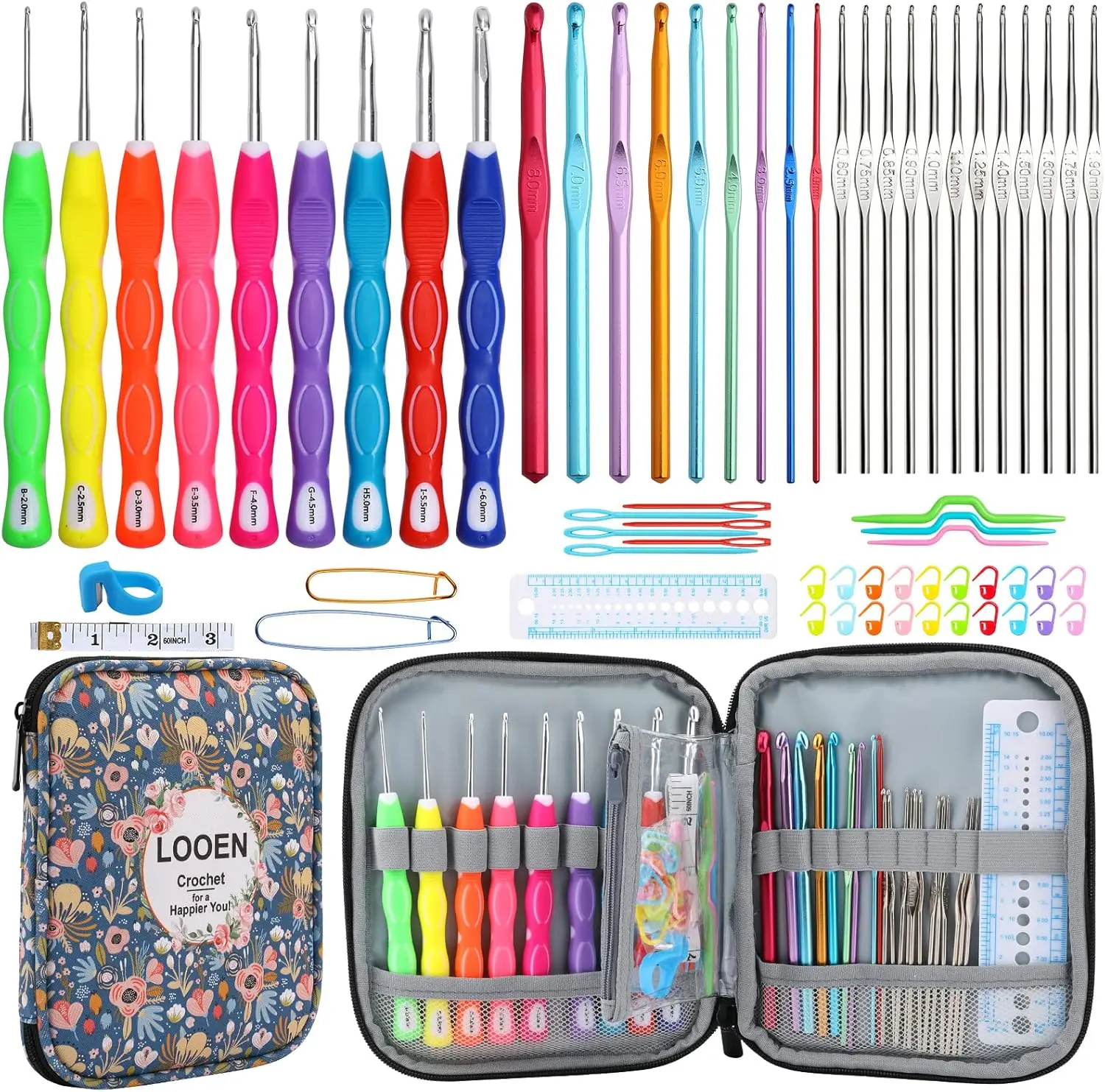 64pcs Crochet Hooks Set with Ergonomic Rubber Handle, Aluminum & Lace Hooks, Storage Case for DIY Craft
64pcs Crochet Hooks Set with Ergonomic Rubber Handle, Aluminum & Lace Hooks, Storage Case for DIY Craft