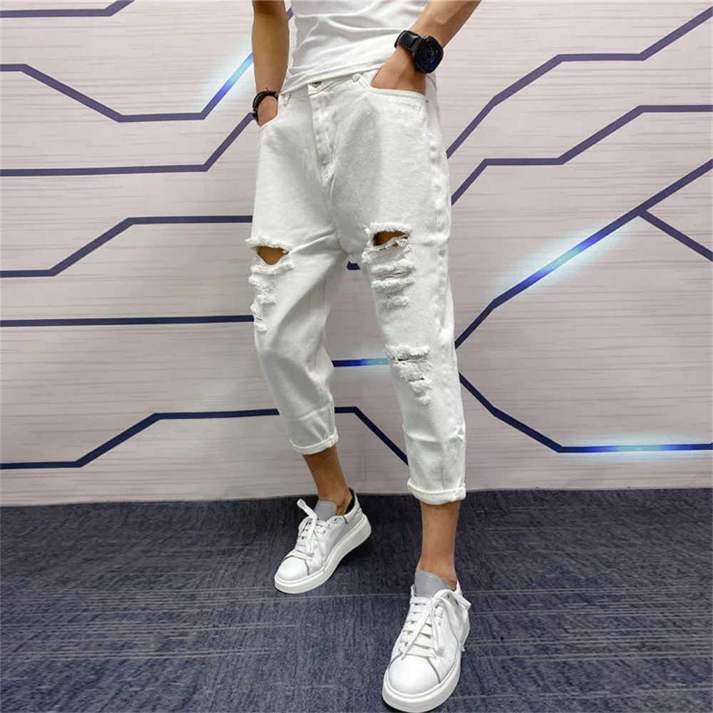 Japanese Trend New Men's Ripped Hole Jeans White Green Black Ankle Length Youth Fashion Loose Denim Harem Cargo Pants
Japanese Trend New Men's Ripped Hole Jeans White Green Black Ankle Length Youth Fashion Loose Denim Harem Cargo Pants