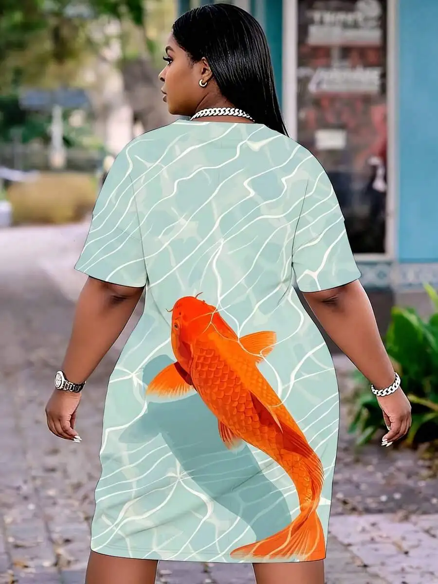 Casual Loose-Fit V-Neck Tunic Dress With Koi Fish Graphic Print And Side Pockets For Women
Casual Loose-Fit V-Neck Tunic Dress With Koi Fish Graphic Print And Side Pockets For Women