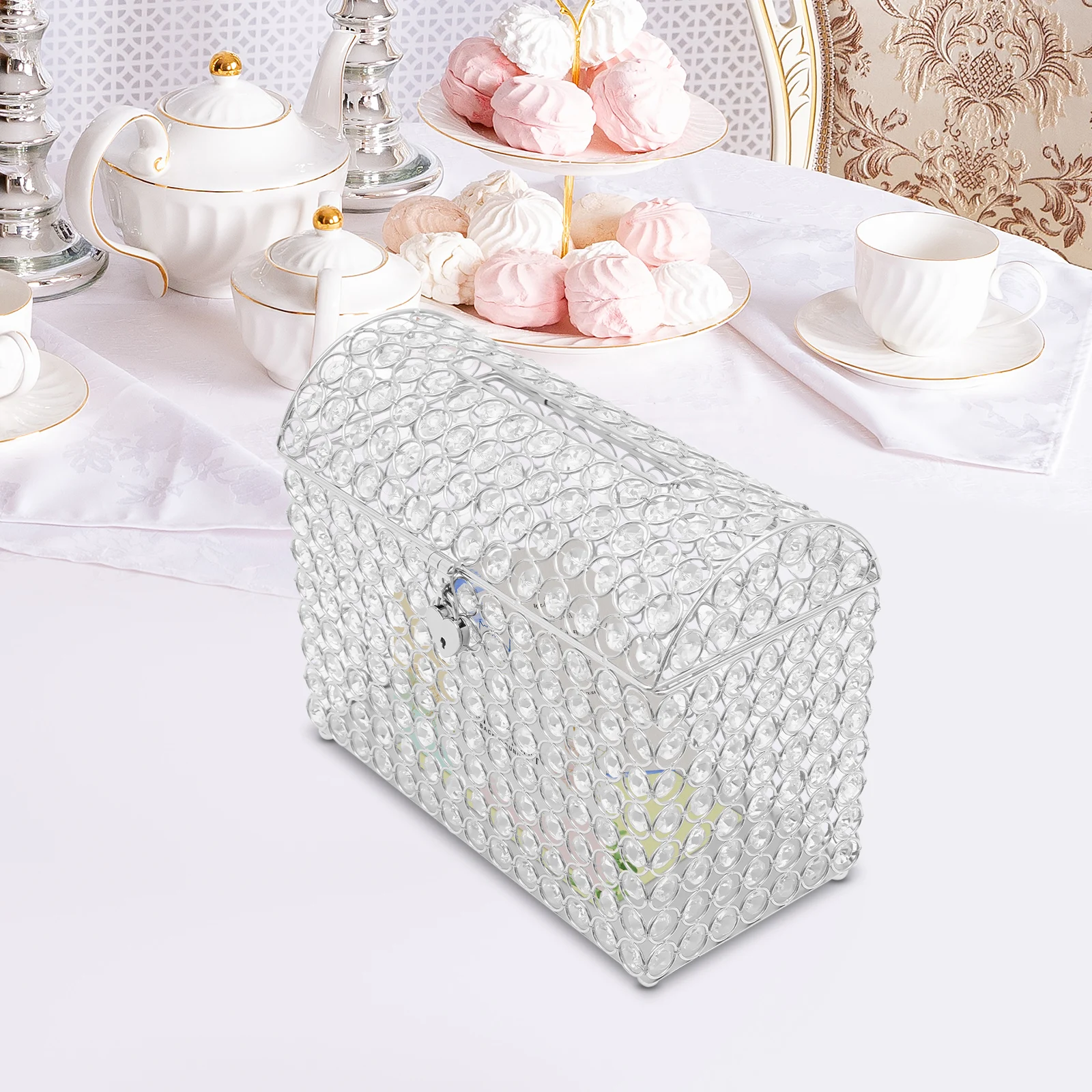 Wedding Card Box, Crystal Wedding Card Box with Heart Lock, Silver Glittering Glass Beads Decoration for Wedding, Party, Gift
Wedding Card Box, Crystal Wedding Card Box with Heart Lock, Silver Glittering Glass Beads Decoration for Wedding, Party, Gift
