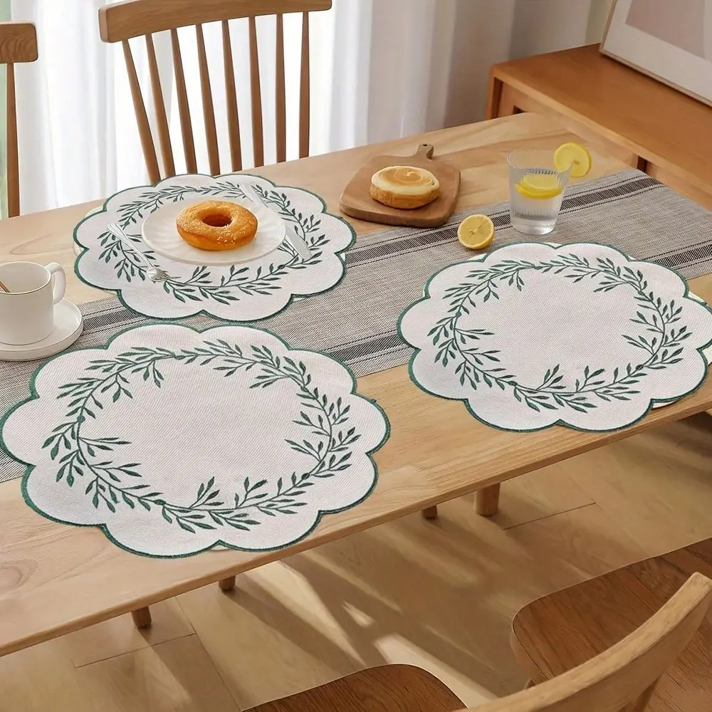 Cotton And Linen Placemats, 14.96Inch Round Embroidered FanShaped Placemats, Machine Washable. Suitable For Coffee Tables, Desk
Cotton And Linen Placemats, 14.96Inch Round Embroidered FanShaped Placemats, Machine Washable. Suitable For Coffee Tables, Desk