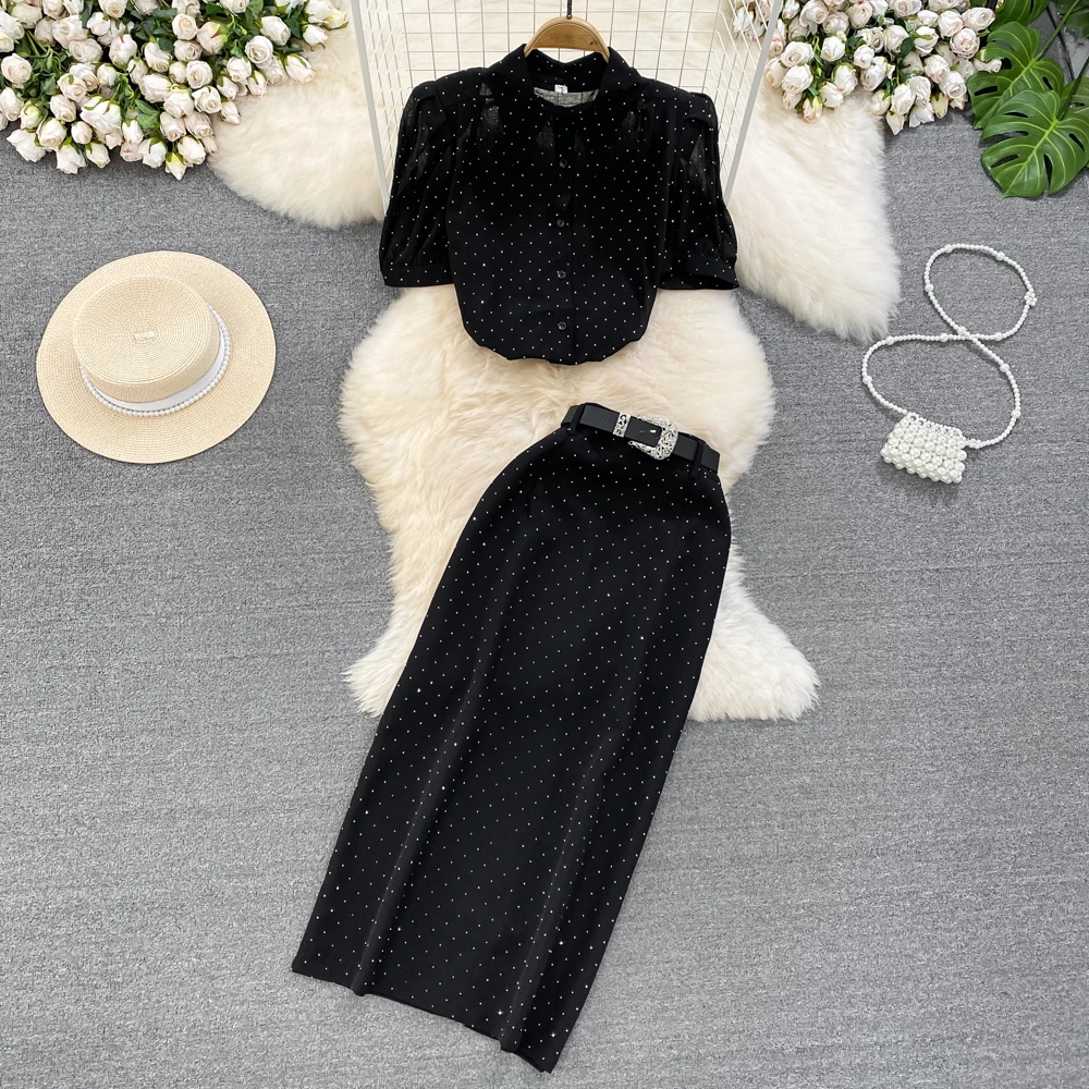 2024 Summer Fashion Set Women's Bubble Short Sleeve Single Breasted Polka Dot Chiffon Shirt+High Waist Skirt Two Piece Set
2024 Summer Fashion Set Women's Bubble Short Sleeve Single Breasted Polka Dot Chiffon Shirt+High Waist Skirt Two Piece Set