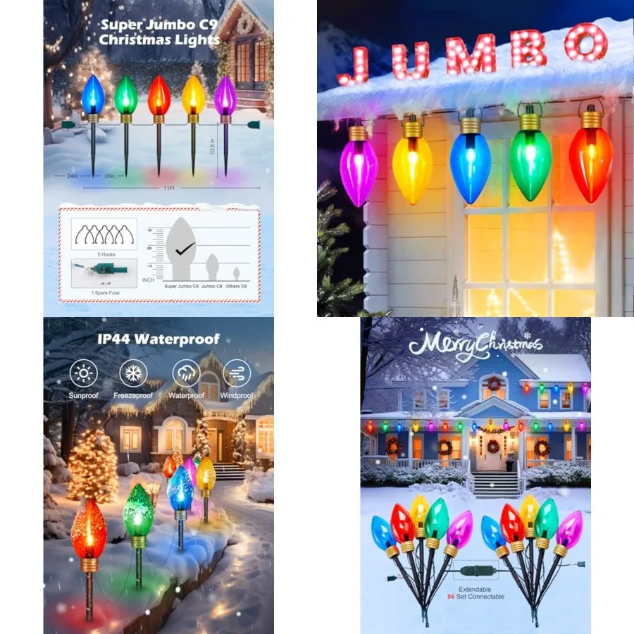 11Feet 5 LED Super Jumbo Christmas String Lights or Pathway Marker Lights, Outdoor Xmas Decorations- Jumbo C9 Hanging Lights Wa
11Feet 5 LED Super Jumbo Christmas String Lights or Pathway Marker Lights, Outdoor Xmas Decorations- Jumbo C9 Hanging Lights Wa