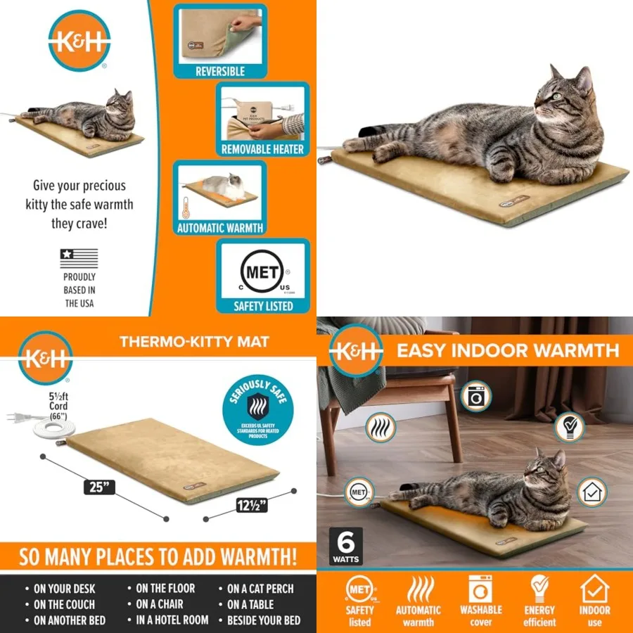 Heated Cat Bed Pad for Indoor Cats, Thermo-Kitty Mat Calming Warm Pet Heating Pad for Inside Pets, Machine Washable, Waterproof
Heated Cat Bed Pad for Indoor Cats, Thermo-Kitty Mat Calming Warm Pet Heating Pad for Inside Pets, Machine Washable, Waterproof