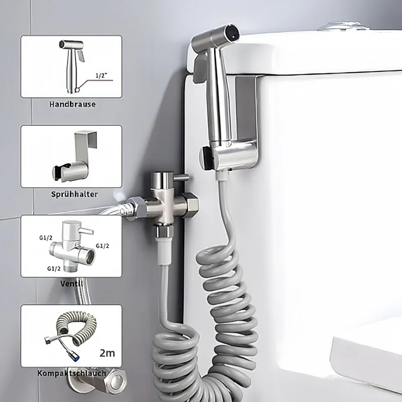 Handheld Bidet Toilet Sprayer Kit stainless steel spray gun with 3 Way Valve,bellows Used for personal hygiene and pet bathing
Handheld Bidet Toilet Sprayer Kit stainless steel spray gun with 3 Way Valve,bellows Used for personal hygiene and pet bathing