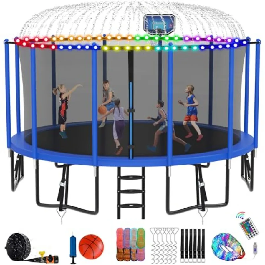 Outdoor trampoline for kids: heavy-duty steel frame black with red accents 1500LB capacity ASTM approved includes basketball ho
Outdoor trampoline for kids: heavy-duty steel frame black with red accents 1500LB capacity ASTM approved includes basketball ho