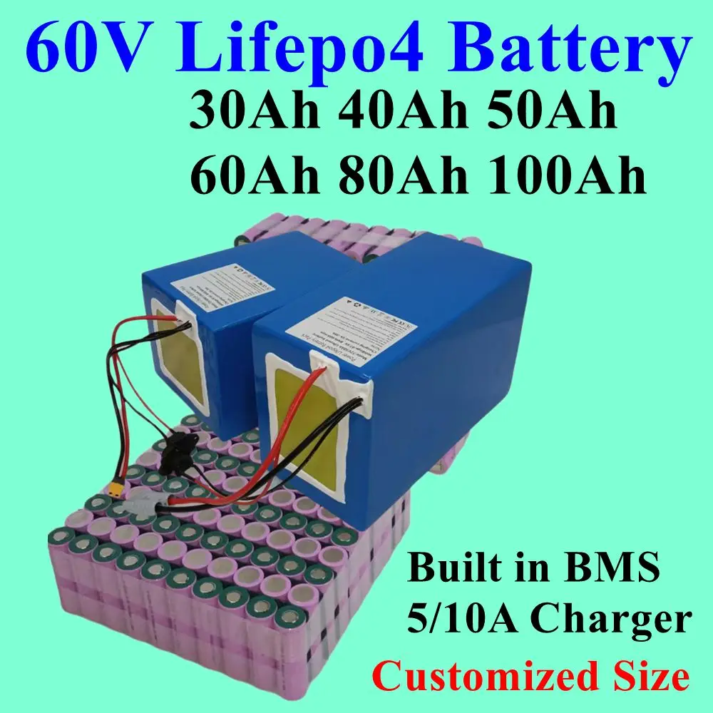 60V 60ah 50ah 100ah 20ah 30ah 40ah Lithium Lifepo4 battery +BMS for 2KW 3KW 5KW Electric bicycles, tricycles, motor + Charger
60V 60ah 50ah 100ah 20ah 30ah 40ah Lithium Lifepo4 battery +BMS for 2KW 3KW 5KW Electric bicycles, tricycles, motor + Charger