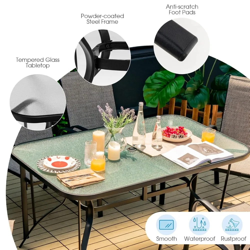 55" Patio Dining Table for 6, Rectangle Outdoor Dining Table with Tempered Glass Tabletop, Umbrella Hole & Metal, Customized
55" Patio Dining Table for 6, Rectangle Outdoor Dining Table with Tempered Glass Tabletop, Umbrella Hole & Metal, Customized