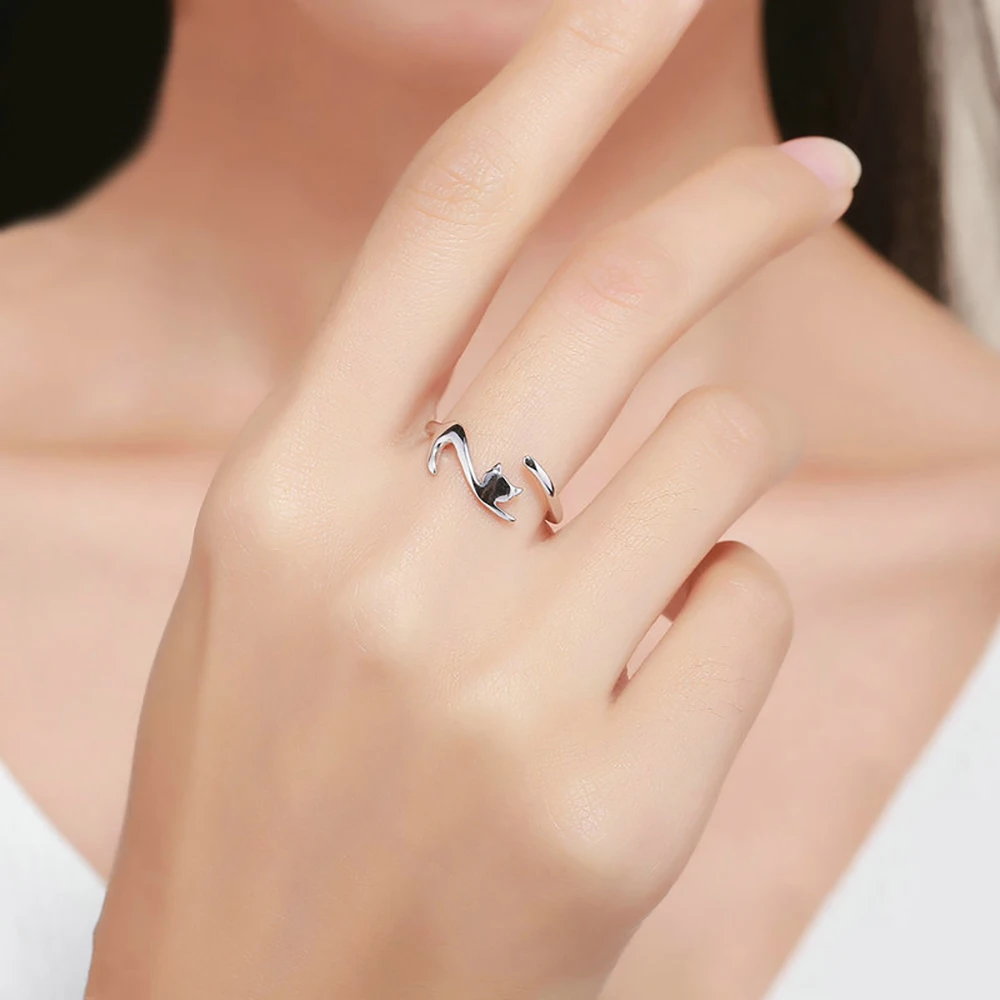 S925 Sterling Silver Fashion Open Naughty Kitten Girl Ring Cute Kitten Personality Creative Ring Trend Kitty Plain Silver Ring
S925 Sterling Silver Fashion Open Naughty Kitten Girl Ring Cute Kitten Personality Creative Ring Trend Kitty Plain Silver Ring