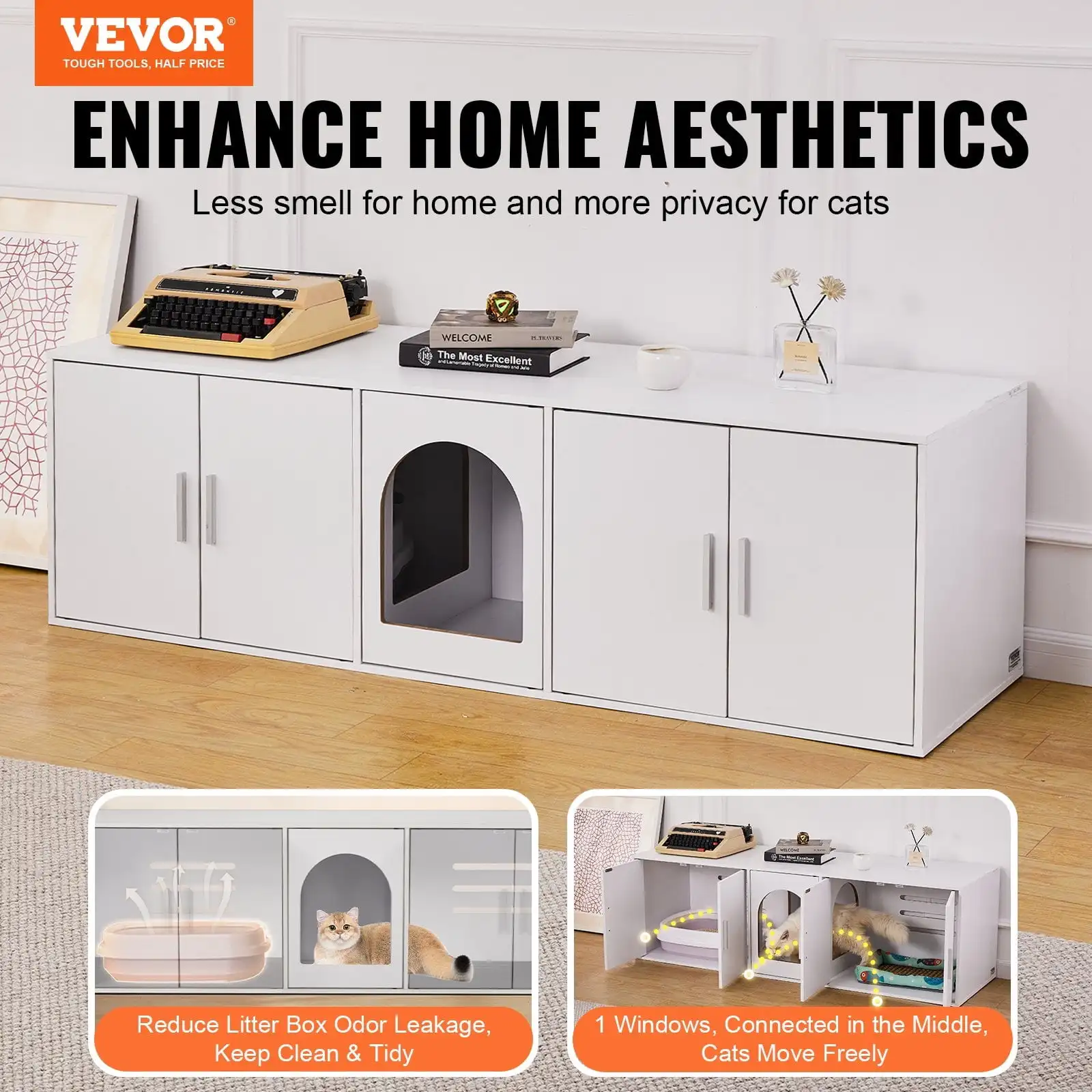 Cat Litter Box Enclosure Wooden Litter Box Furniture Hidden 57.9" White
Cat Litter Box Enclosure Wooden Litter Box Furniture Hidden 57.9" White