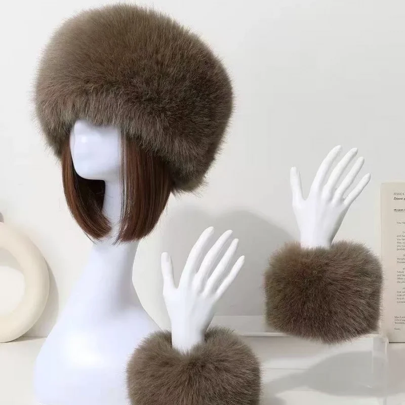 2 pcs Autumn Winter Faux Fox Fur Thickened Fur Hat And rm Warmers Set Topless Cold-Proof Headband Beanie Caps
2 pcs Autumn Winter Faux Fox Fur Thickened Fur Hat And rm Warmers Set Topless Cold-Proof Headband Beanie Caps