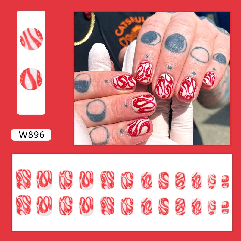 24pcs Halloween Press-On Nails - Blood Red Snake Waves Short Oval Horror Ins-Style False Nails Detachable Finished Nail Tips 
24pcs Halloween Press-On Nails - Blood Red Snake Waves Short Oval Horror Ins-Style False Nails Detachable Finished Nail Tips