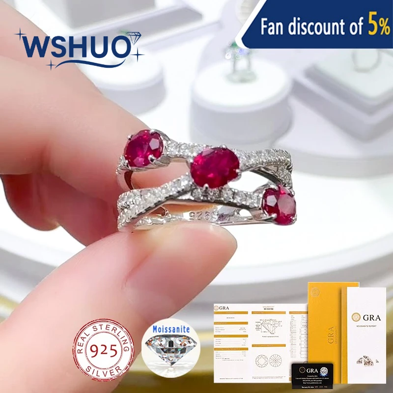 WSHUO Oval Cut Ruby High Carbon with Moissanite Gemstone Engagement Ring for Women 925 Sterling Silver Wedding Fine Jewelry Gift
WSHUO Oval Cut Ruby High Carbon with Moissanite Gemstone Engagement Ring for Women 925 Sterling Silver Wedding Fine Jewelry Gift