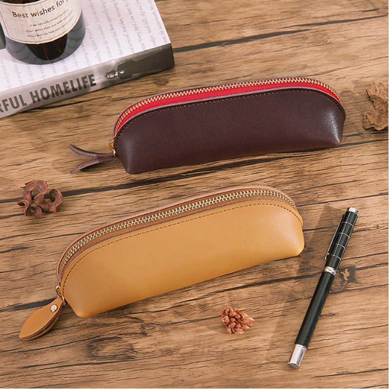Винтажный минималистичный карандаш, искусственная воловья кожа, на молнии, карандаш, Защитная искусственная кожа, канцелярская сумка для хранения 
Винтажный минималистичный карандаш, искусственная воловья кожа, на молнии, карандаш, Защитная искусственная кожа, канцелярская сумка для хранения