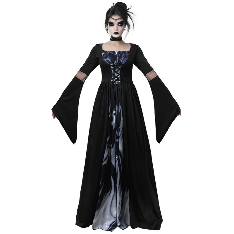 Cosplay Skeleton Witch Gothic Vampire Long Dress Women's Halloween Cosplay Costume with Bell Sleeves Party Outfit
Cosplay Skeleton Witch Gothic Vampire Long Dress Women's Halloween Cosplay Costume with Bell Sleeves Party Outfit