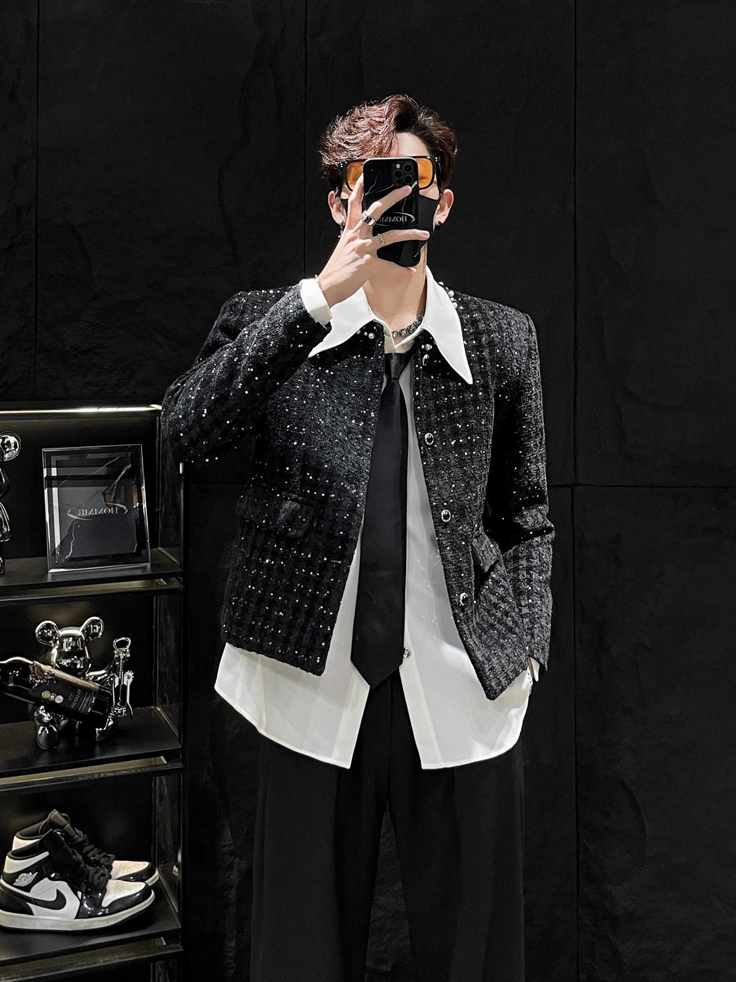 Design Pearl Embellied ort Men's Jaet Korean Sle Woolen Cheered iny Sequin Outerwear Youth Faion
Design Pearl Embellied ort Men's Jaet Korean Sle Woolen Cheered iny Sequin Outerwear Youth Faion