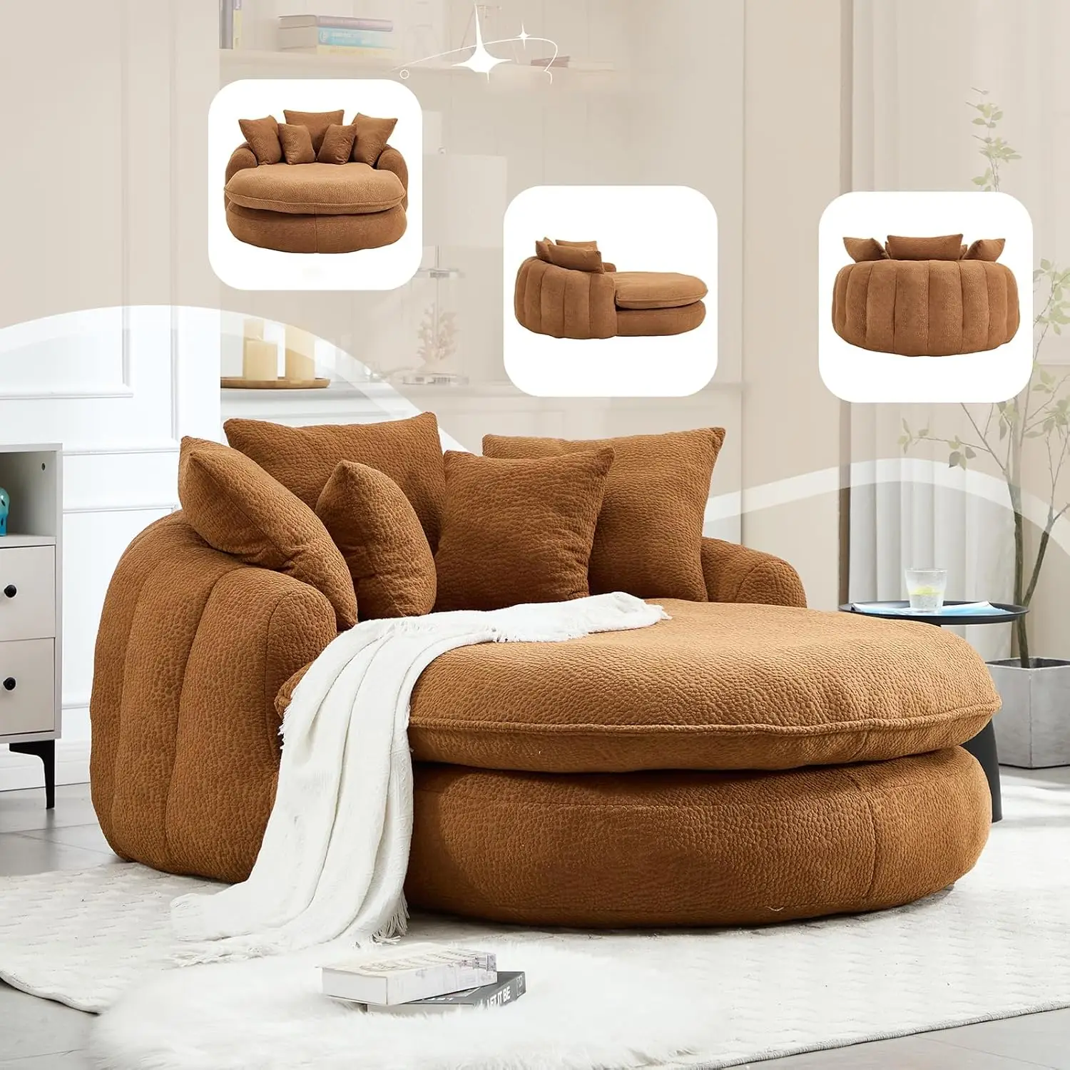 70.87 Inch Oversized Oval Boneless Couch, Chenille Fabric Lazy Sofa with 5 Pillows, Memory Foam Bean Bag Sofa Chair
70.87 Inch Oversized Oval Boneless Couch, Chenille Fabric Lazy Sofa with 5 Pillows, Memory Foam Bean Bag Sofa Chair