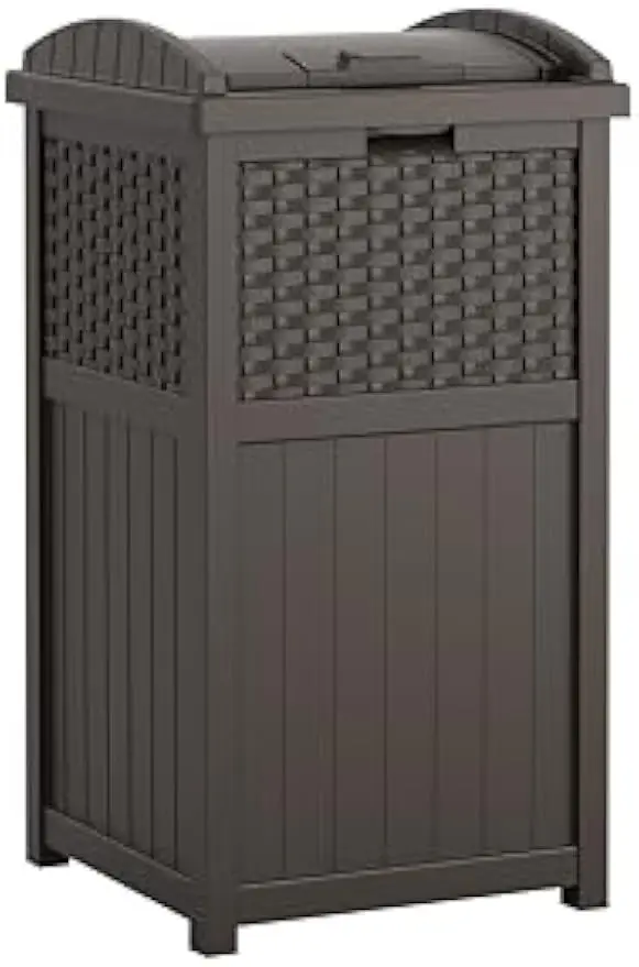 33 Gallon Outdoor Trash Can with Lid, Wicker-Style Design for Garage, Backyard, or Garden in Brown
33 Gallon Outdoor Trash Can with Lid, Wicker-Style Design for Garage, Backyard, or Garden in Brown