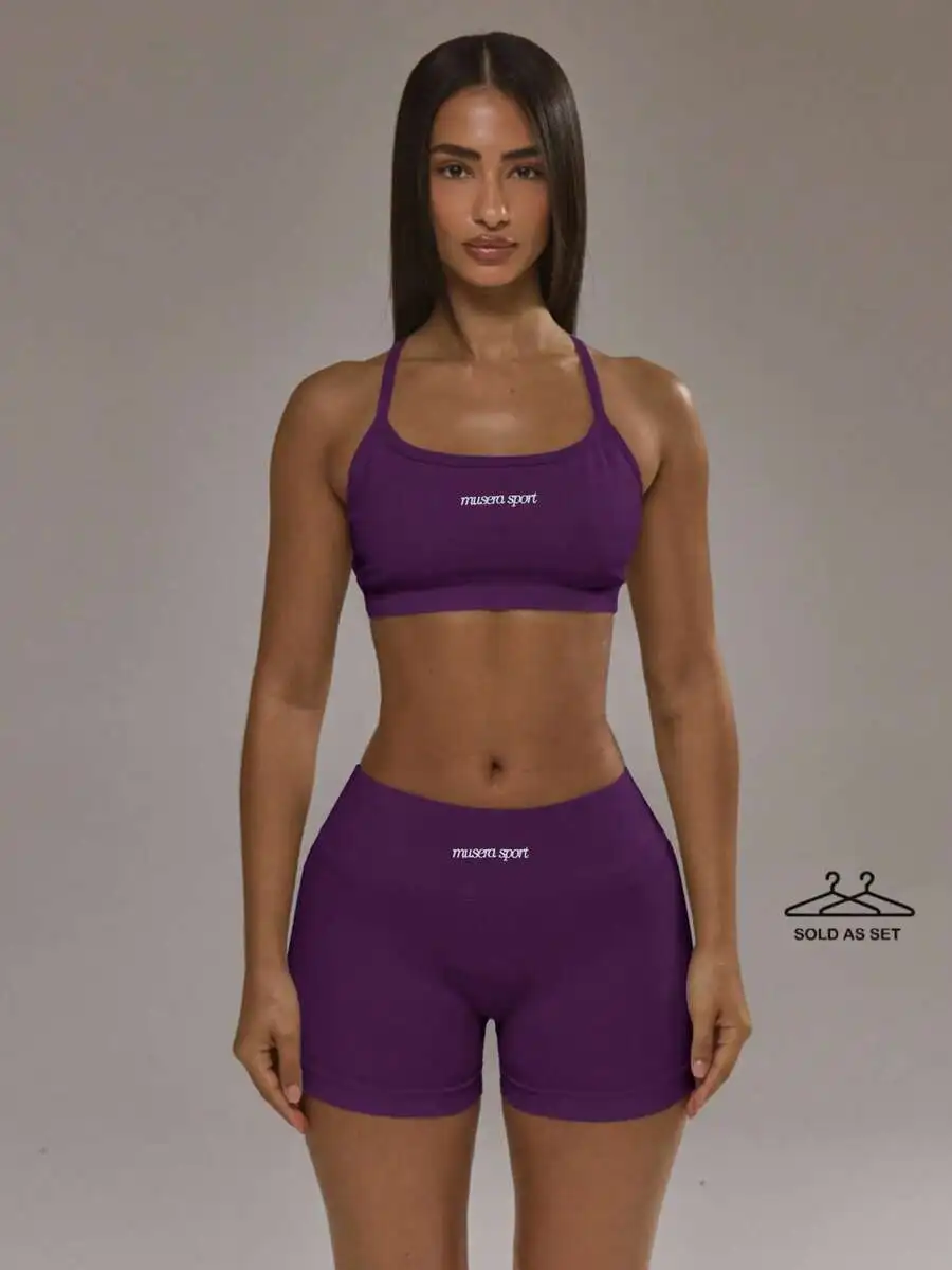 Purple Cross Back Sports Bra And Scrunch Bum Shorts Set Gym Workout Activewear
Purple Cross Back Sports Bra And Scrunch Bum Shorts Set Gym Workout Activewear