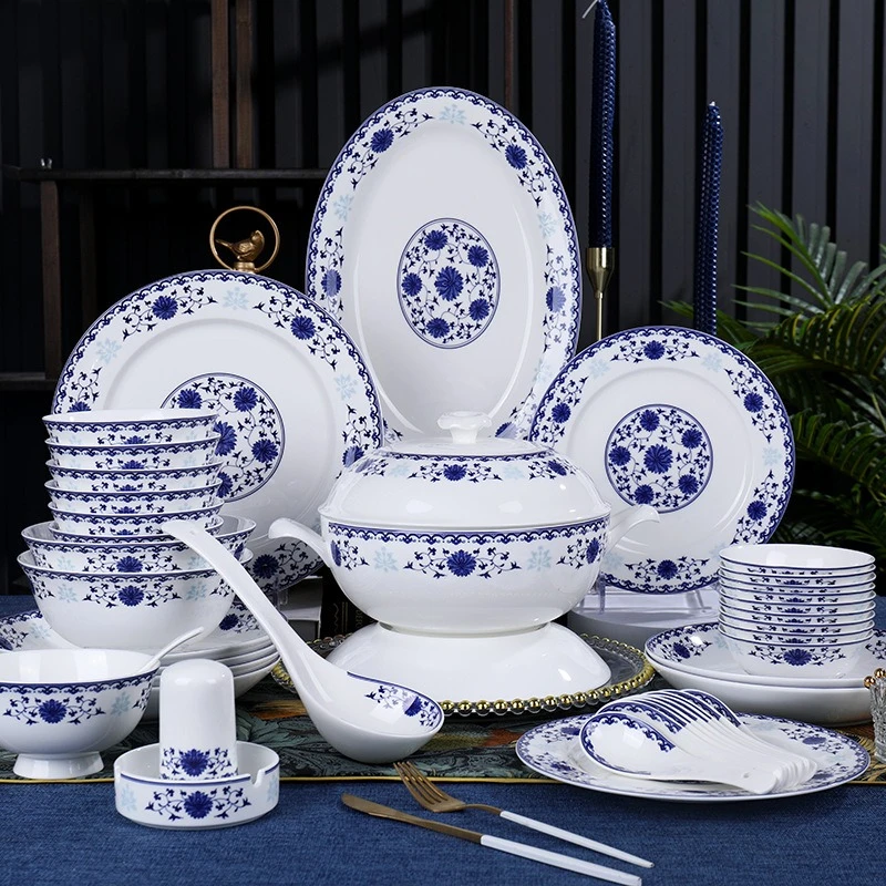 58-Piece set of glazed bone china tableware, Chinese household dishes and plates set
58-Piece set of glazed bone china tableware, Chinese household dishes and plates set
