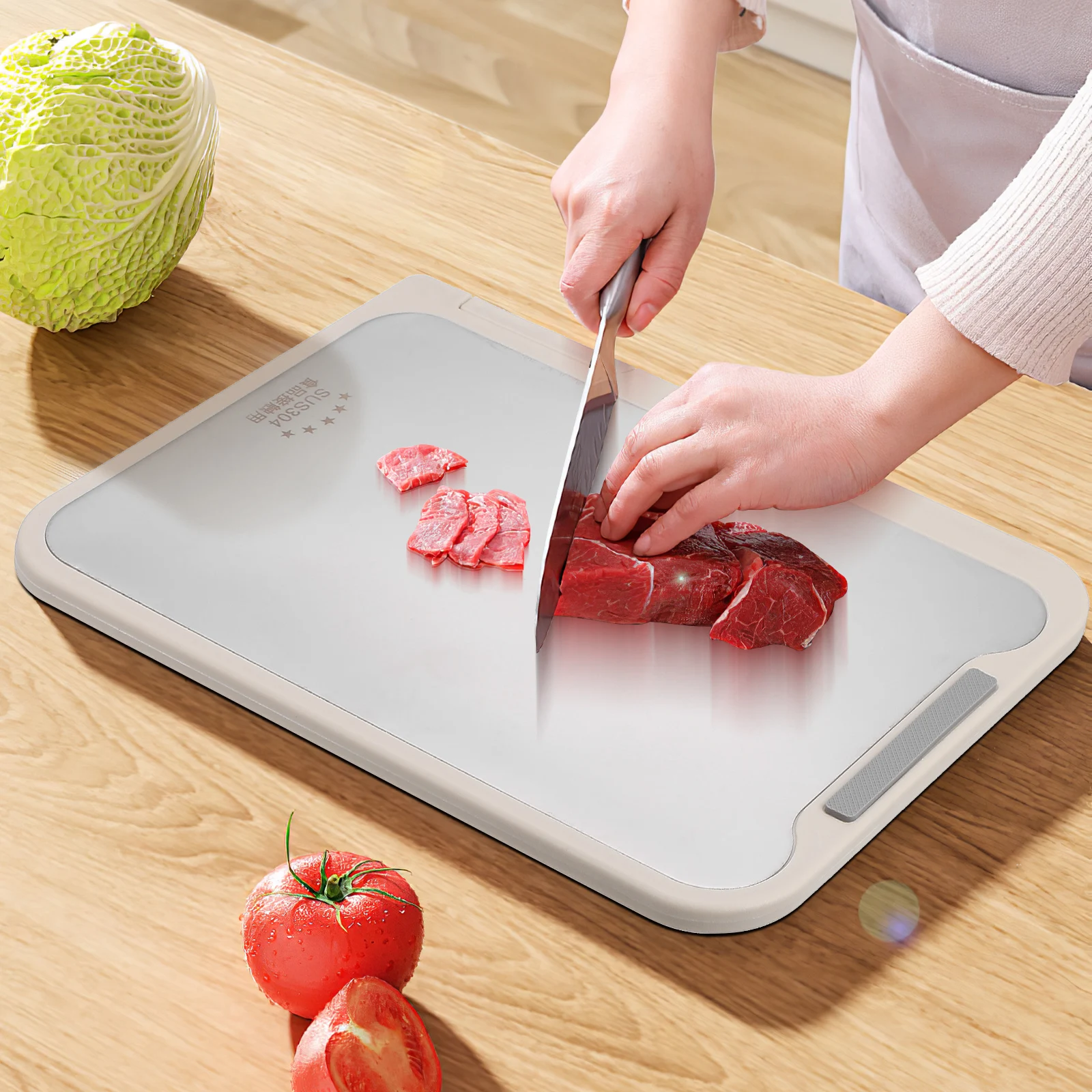 Stainless Steel Dual Sided Fruit Veggie Chopper Non Slip Cutting Board Cutting Board Non Slip Compact Kitchen BBQ Food Grade
Stainless Steel Dual Sided Fruit Veggie Chopper Non Slip Cutting Board Cutting Board Non Slip Compact Kitchen BBQ Food Grade