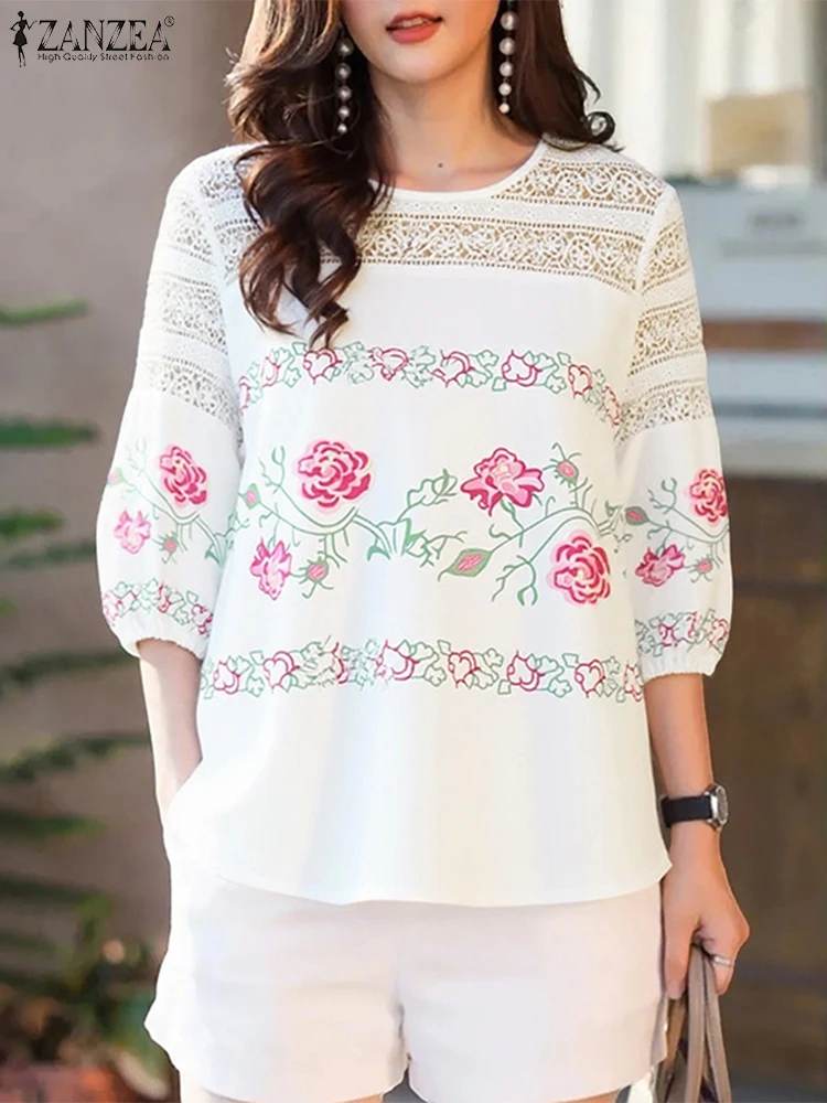 ZANZEA Women Floral Printed Blouse Bohemian Tops Tunic 2025 Elegant Hollow Out Blusas Casual Loose Autumn O-Neck Pullover 
ZANZEA Women Floral Printed Blouse Bohemian Tops Tunic 2025 Elegant Hollow Out Blusas Casual Loose Autumn O-Neck Pullover