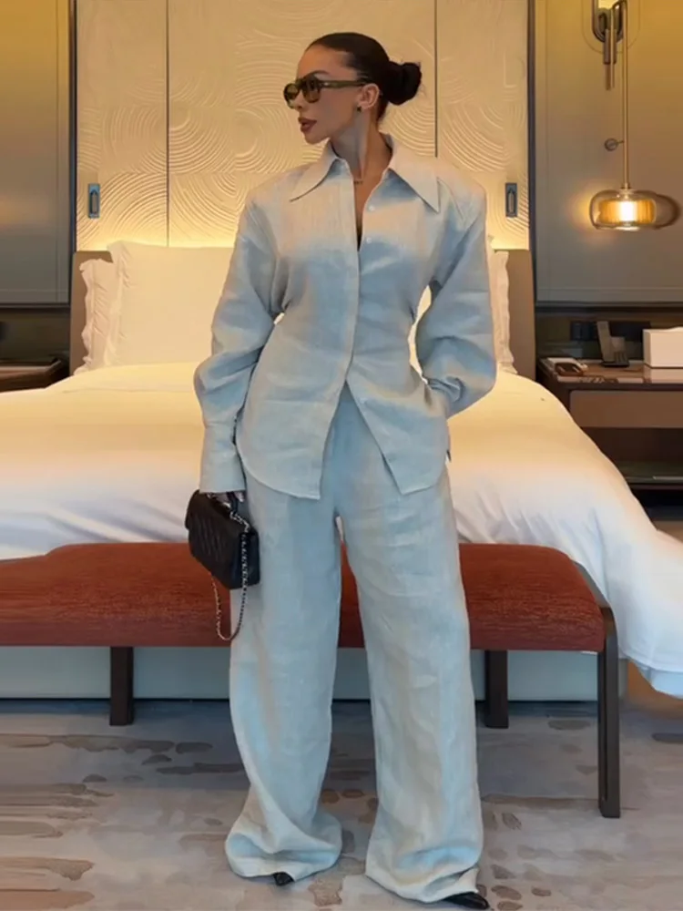 Casual Solid Women's Shirt Pant Suits Long Sleeve Single-Breasted Lace Up Shirts Wide Leg Pants 2026 Spring Summer Female Outfit
Casual Solid Women's Shirt Pant Suits Long Sleeve Single-Breasted Lace Up Shirts Wide Leg Pants 2026 Spring Summer Female Outfit