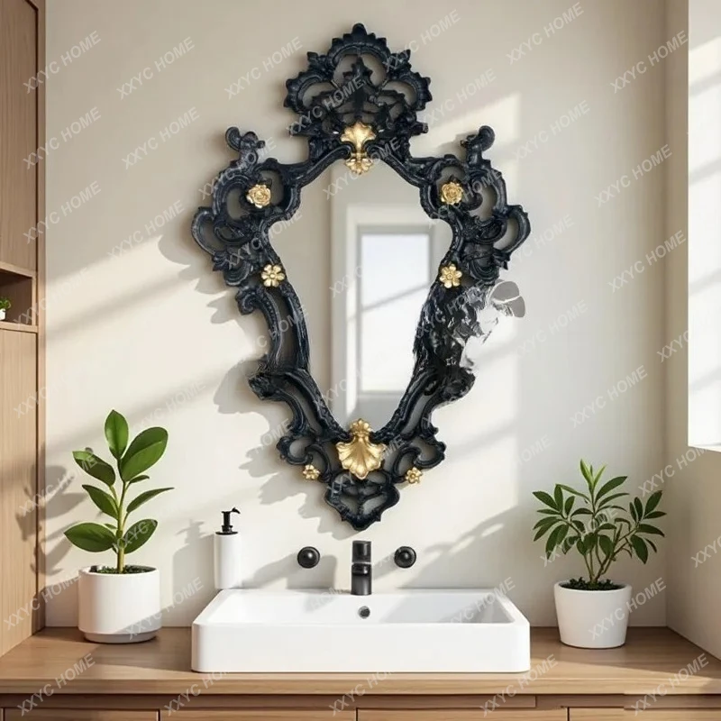 Retro Bathroom Mirror Wall-Mounted Washstand Carved Makeup Mirror Irregular Entryway Background Wall Decorative Mirror
Retro Bathroom Mirror Wall-Mounted Washstand Carved Makeup Mirror Irregular Entryway Background Wall Decorative Mirror