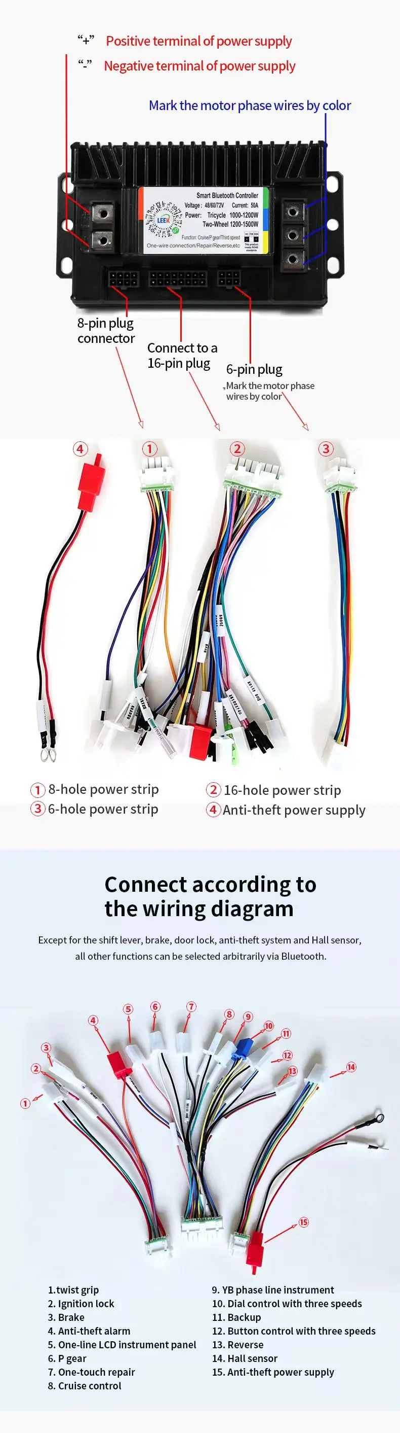 50A Smart Bluetooth DC Motor Controller for Electric Bicycles, 48V/60V/72V Voltage Range, Six-in-One Brushless Motor Speed Contr
50A Smart Bluetooth DC Motor Controller for Electric Bicycles, 48V/60V/72V Voltage Range, Six-in-One Brushless Motor Speed Contr