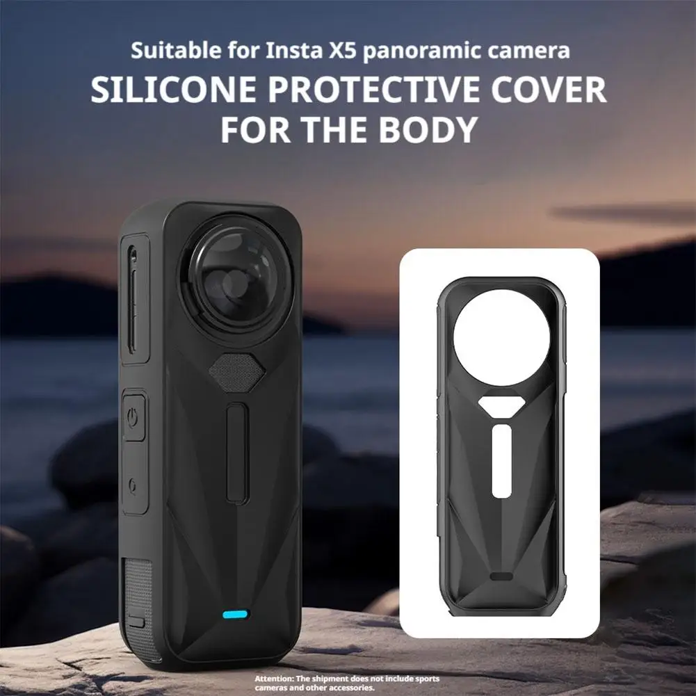 Black Silicone Protection Shell Cover For Insta360-X5 Anti-Scratch Anti-Dirt Shockproof Silicone Protective Camera Protect Case