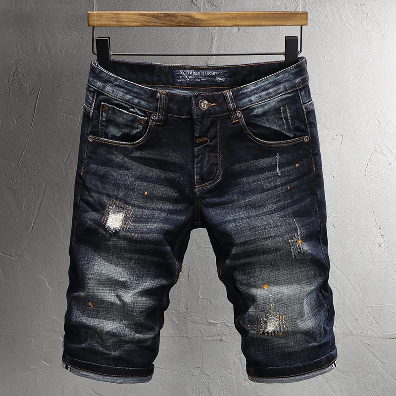 Summer Designer Fashion Men Jeans Retro Black Blue Stretch Patched Ripped Short Jeans High Quality Vintage Denim Shorts Men
Summer Designer Fashion Men Jeans Retro Black Blue Stretch Patched Ripped Short Jeans High Quality Vintage Denim Shorts Men