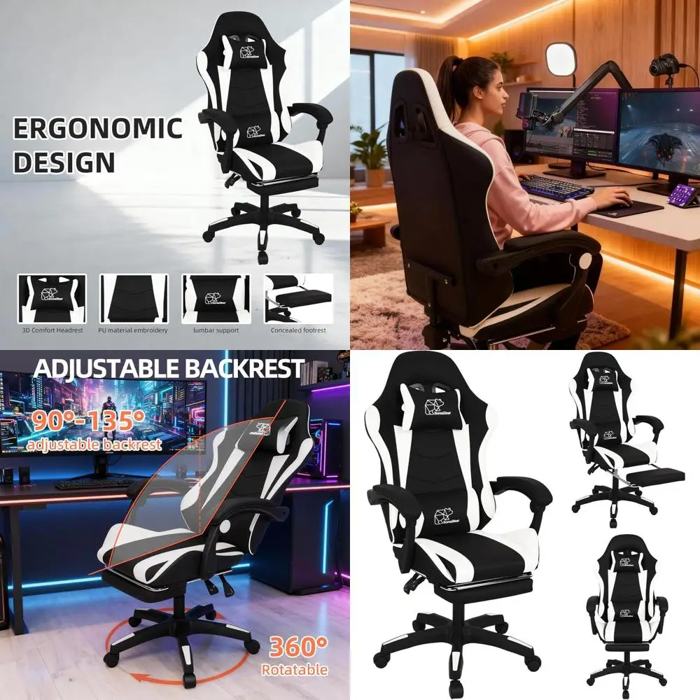 Racing-Inspired Ergonomic Chair with Lumbar Support for Gaming and Office, Adjustable Height, 5-Point System - Black & White
Racing-Inspired Ergonomic Chair with Lumbar Support for Gaming and Office, Adjustable Height, 5-Point System - Black & White