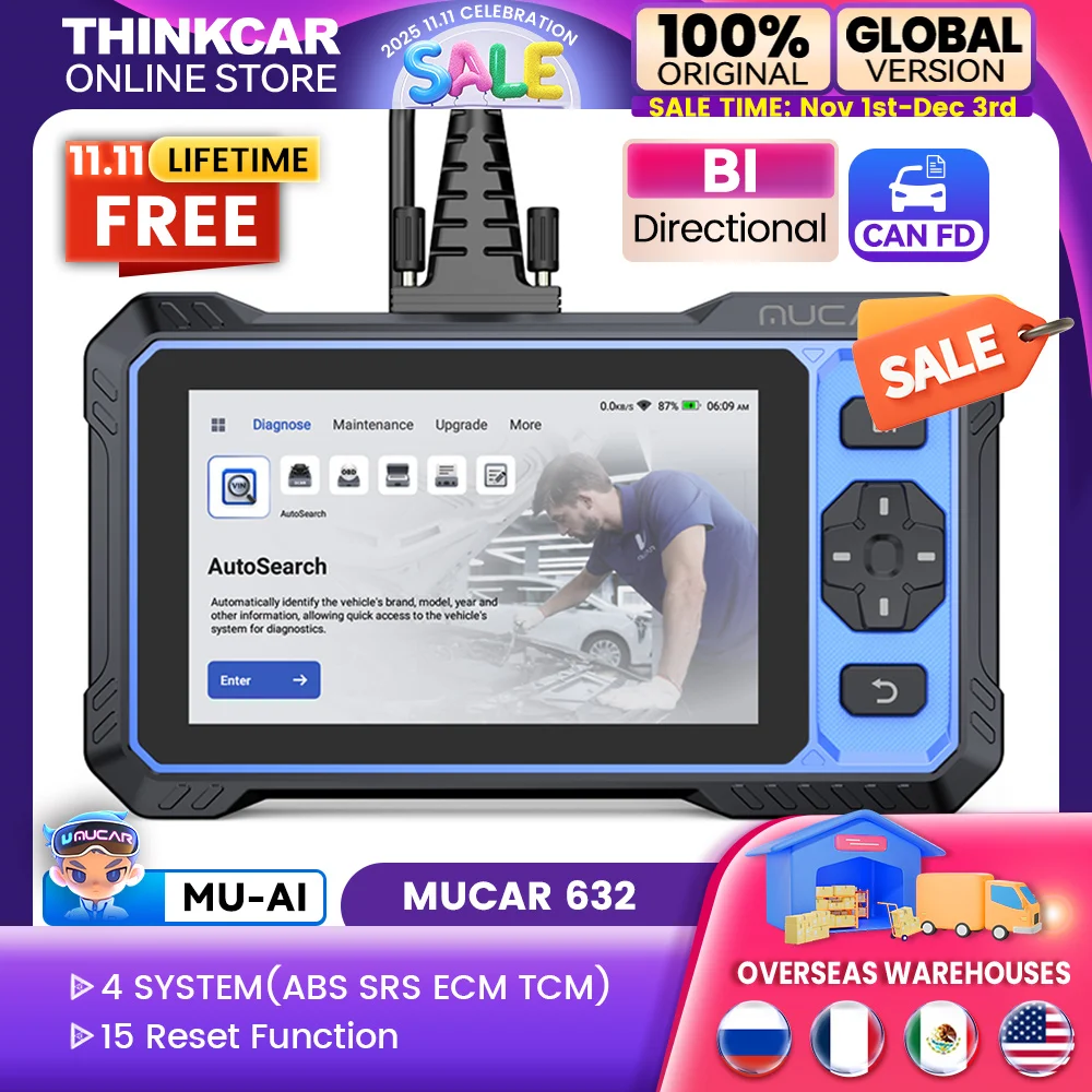 Диагностический сканер MUCAR 632 для автомобилей с поддержкой AI OBD2, 4 системы (ABS, SRS, ECM, TCM), 15 функций сброса, двунаправленное управление, пожизненные бесплатные обновления, CANFD.
Диагностический сканер MUCAR 632 для автомобилей с поддержкой AI OBD2, 4 системы (ABS, SRS, ECM, TCM), 15 функций сброса, двунаправленное управление, пожизненные бесплатные обновления, CANFD.