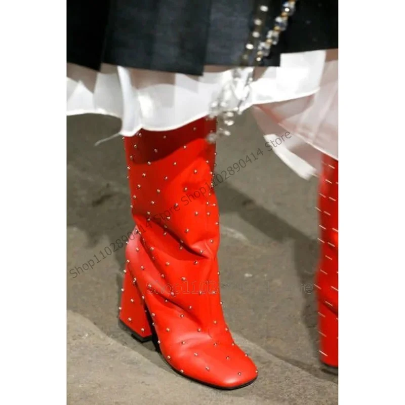 Gold Rivets Decor Red Black Square Toe Runway Boots Slip On Women Shoes Chunky High Heels Fashion Party 2025 Zapatos Para Mujere
Gold Rivets Decor Red Black Square Toe Runway Boots Slip On Women Shoes Chunky High Heels Fashion Party 2025 Zapatos Para Mujere