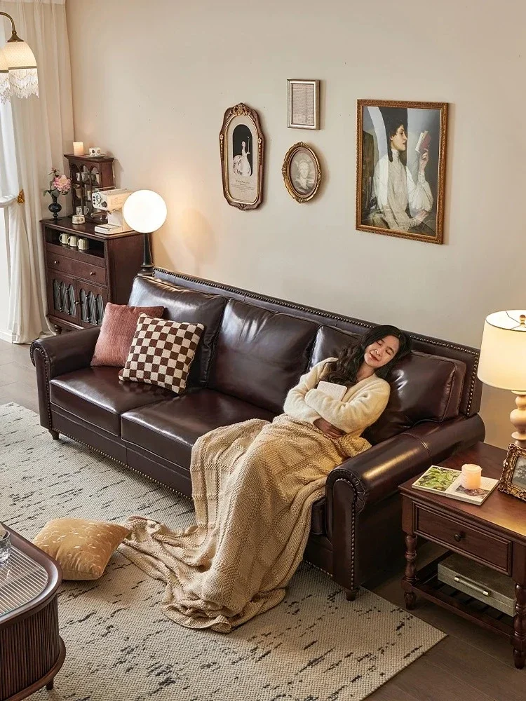 A American sofa big barton brown oil wax leather leather first layer cowhide four people
A American sofa big barton brown oil wax leather leather first layer cowhide four people