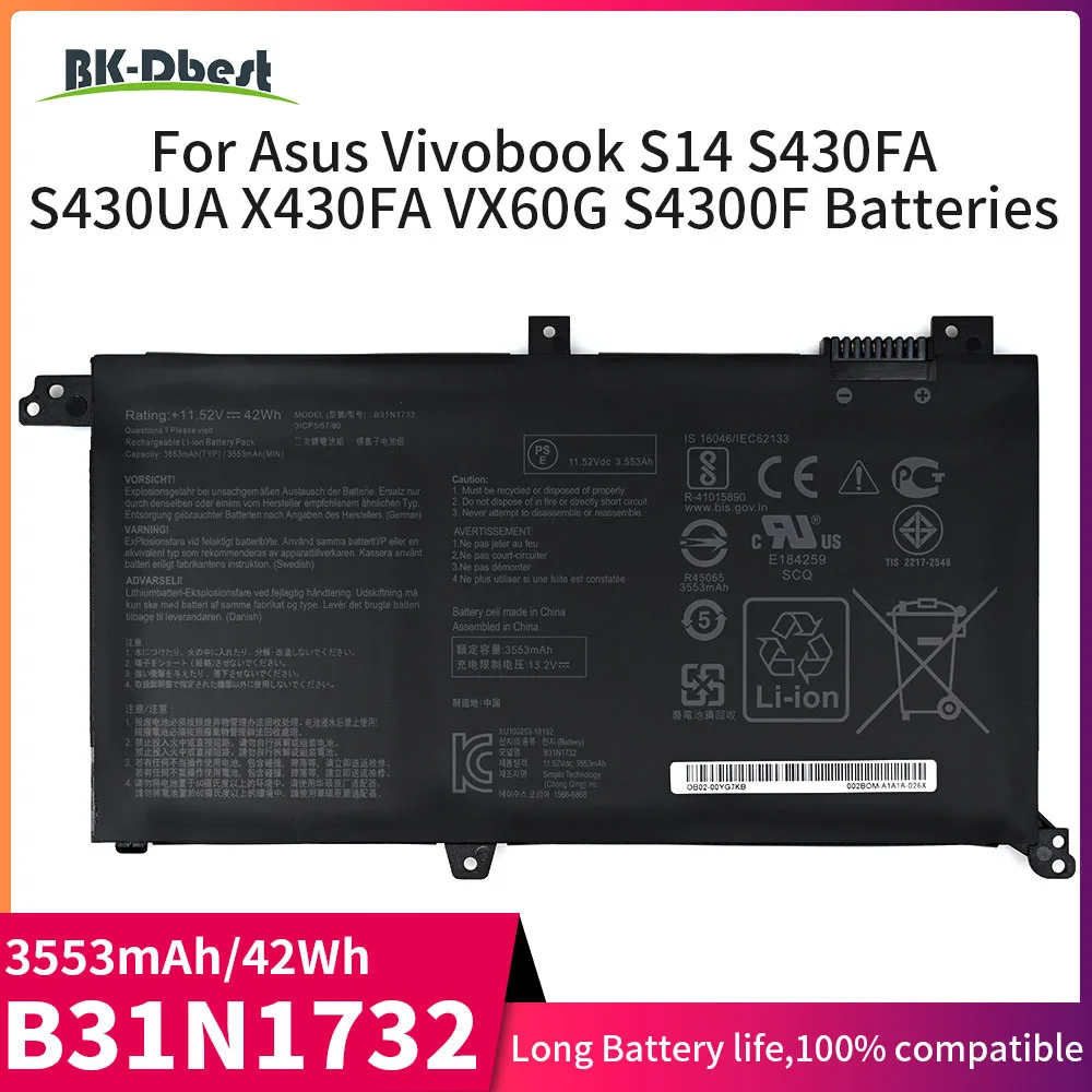 BK-Dbest B31N1732 Аккумулятор для ноутбука Asus VivoBook S14 S430FA S430FN VX60G X430UF
BK-Dbest B31N1732 Аккумулятор для ноутбука Asus VivoBook S14 S430FA S430FN VX60G X430UF