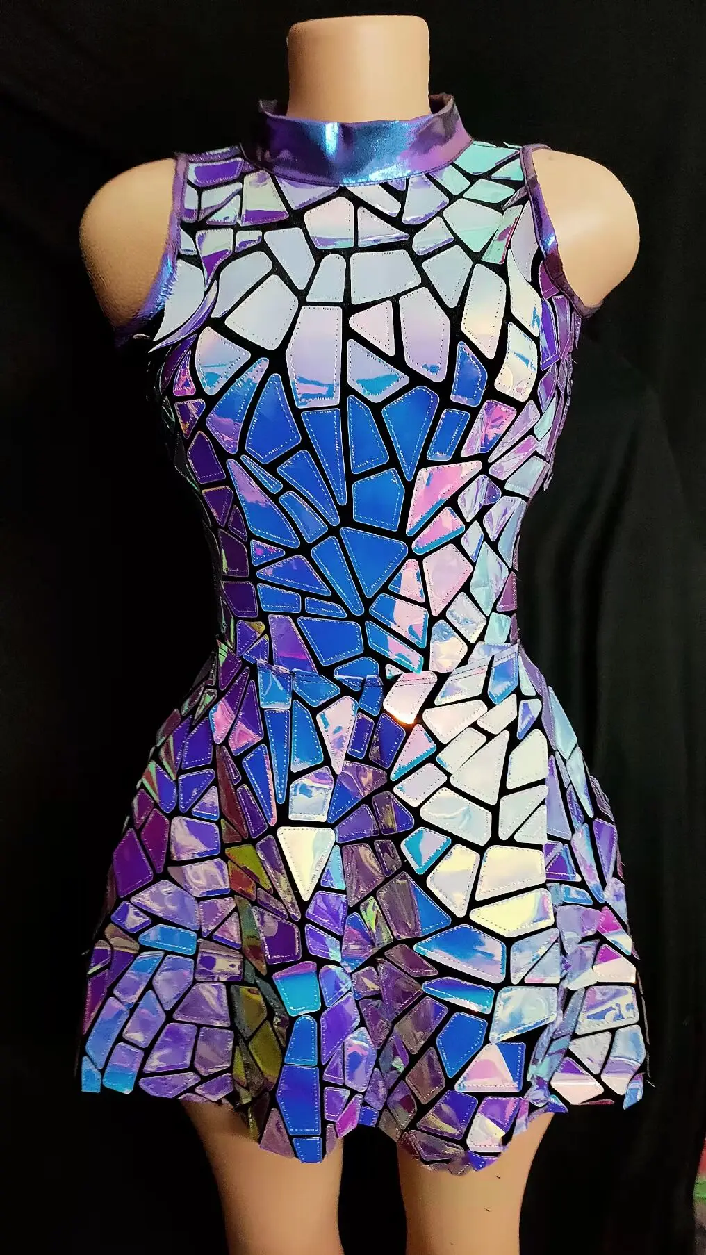 Purple Blue Gold Laser Mirror Sequins Sleeveless Short Dress Singer Dancer Bar Nightclub Birthday Prom Show Costume Stage Wear
Purple Blue Gold Laser Mirror Sequins Sleeveless Short Dress Singer Dancer Bar Nightclub Birthday Prom Show Costume Stage Wear
