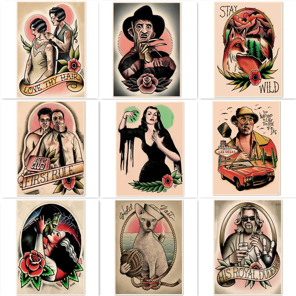 Collection Gifts for Tattoo Lovers Various Personalized Tattoo Art Posters and Prints Vintage Matte kraft Paper Print Painting
Collection Gifts for Tattoo Lovers Various Personalized Tattoo Art Posters and Prints Vintage Matte kraft Paper Print Painting