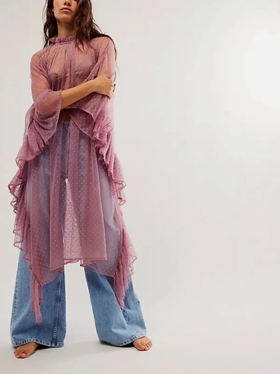 Женский прозрачный топ-пончо с оборками, оверсайз, с длинными рукавами, накидка, длинная накидка-шаль, в горошек, полупрозрачное, струящееся платье
Женский прозрачный топ-пончо с оборками, оверсайз, с длинными рукавами, накидка, длинная накидка-шаль, в горошек, полупрозрачное, струящееся платье