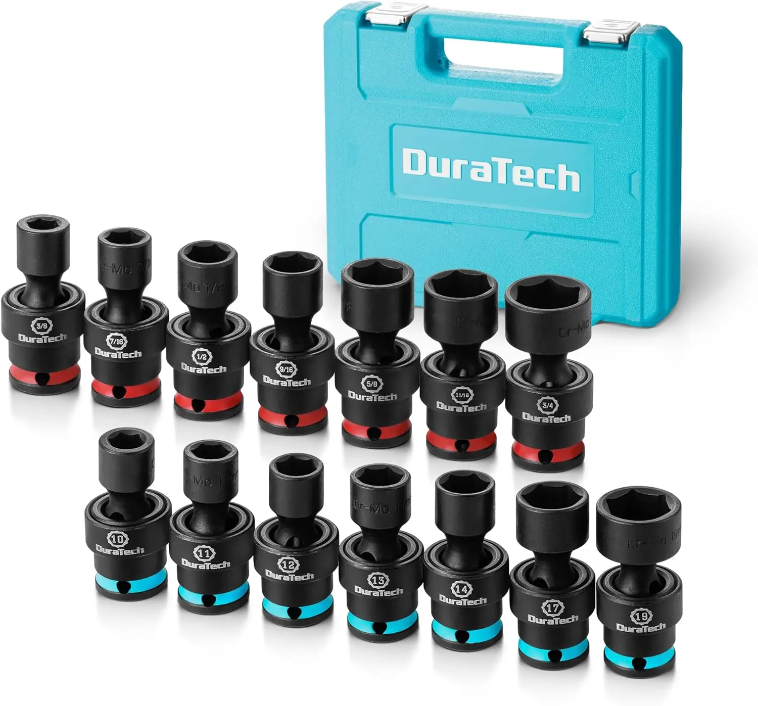 3/8" Drive Impact Swivel Socket Set, 14 Pcs, SAE & Metric, Cr-Mo Steel, Universal Wobble
3/8" Drive Impact Swivel Socket Set, 14 Pcs, SAE & Metric, Cr-Mo Steel, Universal Wobble