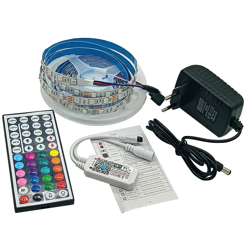 Светодиодные ленты RGB 5050, комплект WIFI, 44 клавиши, адаптер 12V3A, 5 м, светодиодная подсветка для декора комнаты, освещение для спальни
Светодиодные ленты RGB 5050, комплект WIFI, 44 клавиши, адаптер 12V3A, 5 м, светодиодная подсветка для декора комнаты, освещение для спальни