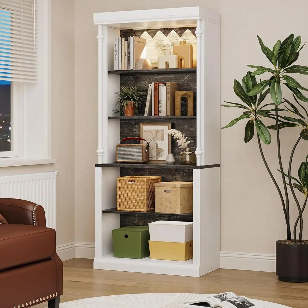 5-Tier Open Bookcase with LED Lights, Tall Column Shelving, Adjustable Wood-Grain Shelves for Home Office and Living Room Storag
5-Tier Open Bookcase with LED Lights, Tall Column Shelving, Adjustable Wood-Grain Shelves for Home Office and Living Room Storag