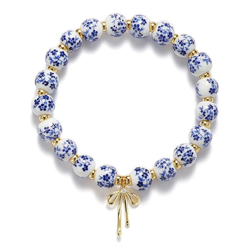 Beads Bow Charm Bracelet for Women Blue and White Porcelain Bracelet Stretch Gold Beaded Flower Bracelet Romantic Jewelry Gift
Beads Bow Charm Bracelet for Women Blue and White Porcelain Bracelet Stretch Gold Beaded Flower Bracelet Romantic Jewelry Gift