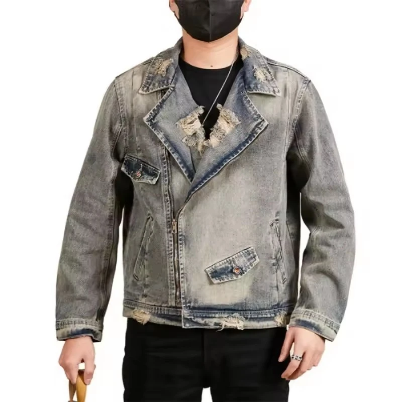 Men's Broken Hole Washed Old Denim Loose Casual Plus Size Ripped Motorcycle Jacket Cowboy Coat Man Spring Autumn Bomber Jacket
Men's Broken Hole Washed Old Denim Loose Casual Plus Size Ripped Motorcycle Jacket Cowboy Coat Man Spring Autumn Bomber Jacket