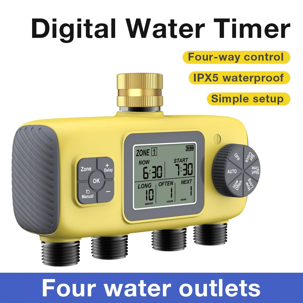 4-Outlet Irrigation Water Timer LCD Display Irrigation Independent Watering Control System Garden Lawn 4 Way Watering Timer
4-Outlet Irrigation Water Timer LCD Display Irrigation Independent Watering Control System Garden Lawn 4 Way Watering Timer